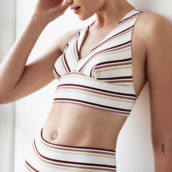 NEW FREE PEOPLE Gidget Sports Bra Ivory Striped - Picture 2 of 8